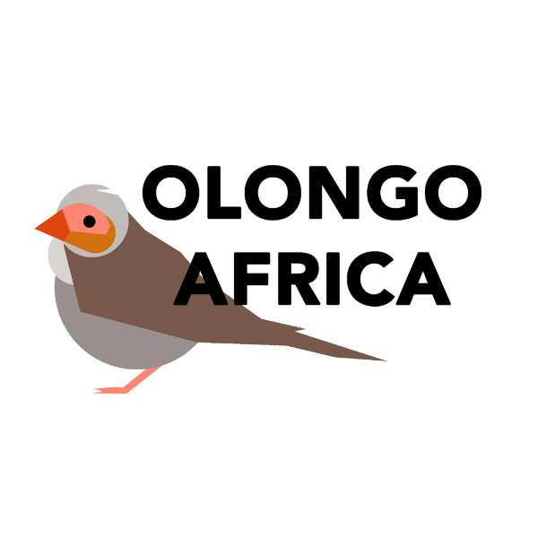 Olongo Africa logo; illustration of small bird with 'Olongo Africa' next to it